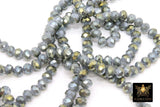 Mint Blue Crystal Beads, Faceted Gray Slate Gold AB Crystal Rondelle Jewelry Beads BS #213, sizes 8 x 6 mm 16.5 inch Strands