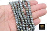 Mint Blue Crystal Beads, Faceted Gray Slate Gold AB Crystal Rondelle Jewelry Beads BS #213, sizes 8 x 6 mm 16.5 inch Strands