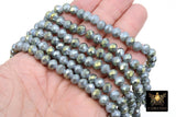 Mint Blue Crystal Beads, Faceted Gray Slate Gold AB Crystal Rondelle Jewelry Beads BS #213, sizes 8 x 6 mm 16.5 inch Strands