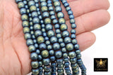 Matte Hematite Blue Beads, Smooth Gray Frosted Slate Blue Jewelry Beads BS #215, sizes 6 mm 8 mm 15.75 inch Strands