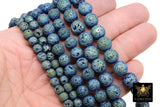 Matte Blue Plated Lava Rock Beads, Shimmery Titanium Textured Beads BS #217 sizes 6 mm 8 mm 10 mm in 15 inch Strands