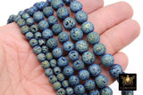 Matte Blue Plated Lava Rock Beads, Shimmery Titanium Textured Beads BS #217 sizes 6 mm 8 mm 10 mm in 15 inch Strands