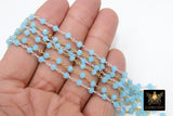 Aqua Blue Chalcedony Chain, 4 mm Gold Chains for Jewelry CH #309, Beaded