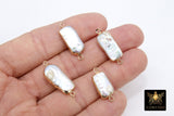 Freshwater Pearl Connectors, Gold Rectangle Two Loop White Charms #2625, Small Natural Shell Gold Edge Links