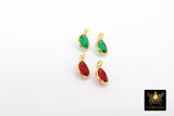 Small Ruby Teardrop Charms, Gold Plated Oval Emerald Gemstones #2843, Red Green Birthstone Charms