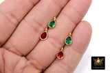 Small Ruby Teardrop Charms, Gold Plated Oval Emerald Gemstones #2843, Red Green Birthstone Charms