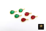 Small Ruby Teardrop Charms, Gold Plated Oval Emerald Gemstones #2836, Red Green Birthstone Charms