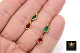 Small Ruby Teardrop Charms, Gold Plated Oval Emerald Gemstones #2836, Red Green Birthstone Charms