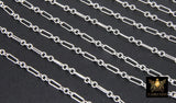 925 Sterling Silver Bar Jewelry Chains, 6.5 mm Paperclip and Rolo Sterling Silver Flat Cable CH #860, Unfinished Long and Short