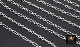 925 Sterling Silver Bar Jewelry Chains, 6.5 mm Paperclip and Rolo Sterling Silver Flat Cable CH# 860, Unfinished Long and Short