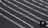 925 Sterling Silver Bar Jewelry Chains, 6.5 mm Paperclip and Rolo Sterling Silver Flat Cable CH# 860, Unfinished Long and Short