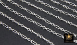 925 Sterling Silver Bar Jewelry Chains, 6.5 mm Paperclip and Rolo Sterling Silver Flat Cable CH #860, Unfinished Long and Short