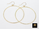 Textured Gold Round Hoop Ear Rings, 50 mm Glittery Gold Charms # 807, High Quality Light Weight Wire Hoops Finding