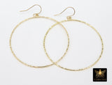 Textured Silver Round Hoop Ear Rings, 50 mm Glittery Gold Charms #807, High Quality Light Weight Wire Hoops Finding