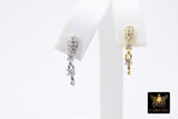 Gold CZ Pave Earring Findings, Silver Pear Teardrop Stud Posts #822, Closed Loop Component Parts