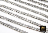 Silver Flat Curb Chain, 10.5 mm Stainless Steel Large Heavy CH# 210, 304 Fancy Cuban Diamond Cut Oval Unfinished Chains