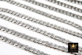 Silver Flat Curb Chain, 10.5 mm Stainless Steel Large Heavy CH# 210, 304 Fancy Cuban Diamond Cut Oval Unfinished Chains