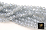 Gray Blue Crystal Beads, 2 Strands Faceted Gray AB Crystal Rondelle Jewelry Beads BS #147, sizes 8 x 6 mm 17.3 inch Strands