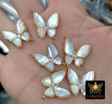 Gold Butterfly Connectors, CZ Micro Pave White Pearl Butterflies #235, African Monmouth Shell Butterfly