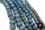 Matte Blue Plated Lava Rock Beads, Shimmery Titanium Textured Beads BS #217 sizes 6 mm 8 mm 10 mm in 15 inch Strands