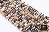 6 mm Clay Flat Beads, Black Tans Beige White Heishi Mix beads in Polymer Clay Disc CB #168, Rondelle Multi Color