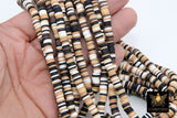 6 mm Clay Flat Beads, Black Tans Beige White Heishi Mix beads in Polymer Clay Disc CB #168, Rondelle Multi Color