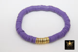 LSU Heishi Beaded Bracelet, 6 mm Purple White Gold Stretchy Bracelet #795, California Tigers Mom Team Spirit Clay Beaded Bangles