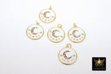 CZ Moon and Stars Charms, White and Gold Pave Round Disc #322, Multi Color Cubic Zirconia for Bracelet or Necklace Jewelry