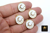 CZ Moon and Stars Charms, White and Gold Pave Round Disc #322, Multi Color Cubic Zirconia for Bracelet or Necklace Jewelry