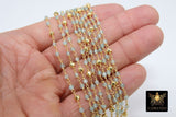 Natural Apatite Chain, 4 mm Gold Faceted Pyrite Beaded, Wire Wrapped Aqua Mint Blue by the Foot
