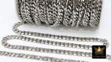 Silver Flat Curb Chain, 10.5 mm Stainless Steel Large Heavy CH #210, 304 Fancy Cuban Diamond Cut Oval Unfinished Chains