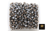 Black Chain, 4 mm White AB Beaded Chain CH #420, Black Wire Wrapped Opalite