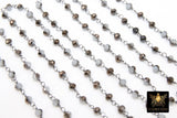 Black Chain, 4 mm White AB Beaded Chain CH #420, Black Wire Wrapped Opalite