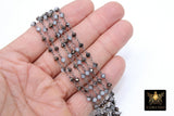 Black Chain, 4 mm White AB Beaded Chain CH #420, Black Wire Wrapped Opalite