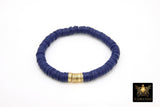 Heishi Beaded Bracelet, Navy and Off White Gold Stretchy Bracelet #698, Team School Spirit Clay Beaded Bracelets