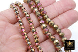 Gold Crystal Beads, Faceted Rosie Red Crystal Rondelle Multi Color Jewelry Beads BS #243, sizes 6 mm or 8 mm