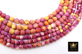 Pink and Yellow Beads, Smooth Mixed Fuchsia Red Jade Dyed Beads BS #98, Jewelry Beads sizes 8 mm 16.5 inch Strands