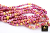 Pink and Yellow Beads, Smooth Mixed Fuchsia Red Jade Dyed Beads BS #98, Jewelry Beads sizes 8 mm 16.5 inch Strands