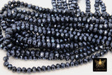 Black Electroplated AB Crystal Beads, 6 mm Faceted Faux Hematite AB Rondelle Glass Beads BS #246, 15.5 inch Jewelry Strands