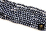 Black Electroplated AB Crystal Beads, 6 mm Faceted Faux Hematite AB Rondelle Glass Beads BS# 246, 15.5 inch Jewelry Strands