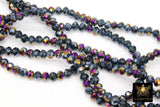 Smoky Black Electroplated Crystal Beads, Faceted Slate Blue AB Rondelle Glass Beads BS #248, sizes 6 x 5