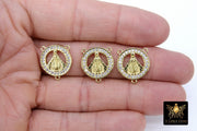 CZ Pave Mother Mary Connectors, Gold Cross Rosary Centers #344, St. Benito Charm Links