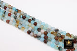 Sky Blue Multi Color Agate Beads, Faceted Brown and Baby Blue Blended Beads BS #211, sizes in 6 mm 15 inch FULL Strands