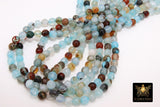 Sky Blue Multi Color Agate Beads, Faceted Brown and Baby Blue Blended Beads BS #211, sizes in 6 mm 15 inch FULL Strands