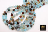 Sky Blue Multi Color Agate Beads, 8 mm Faceted Brown and Baby Blue Blended Beads BS #211, sizes in 8 mm 15 inch FULL Strands