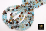 Sky Blue Multi Color Agate Beads, Faceted Brown and Baby Blue Blended Beads BS #211, sizes in 6 mm 15 inch FULL Strands