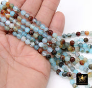 Sky Blue Multi Color Agate Beads, Faceted Brown and Baby Blue Blended Beads BS #211, sizes in 6 mm 15 inch FULL Strands