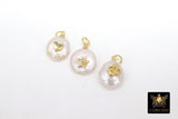 CZ Micro Pave Pearl Charms, Freshwater Pearls with Gold Heart, CZ Star