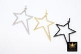 Star Crystal Charm Pendants, Gold CZ Micro Pave Large Black Starburst #791, Silver Star 45 x 61 mm