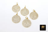 CZ Micro Pave Round Charms, Cubic Zirconia Silver Disc #180, Gold Coin Circles